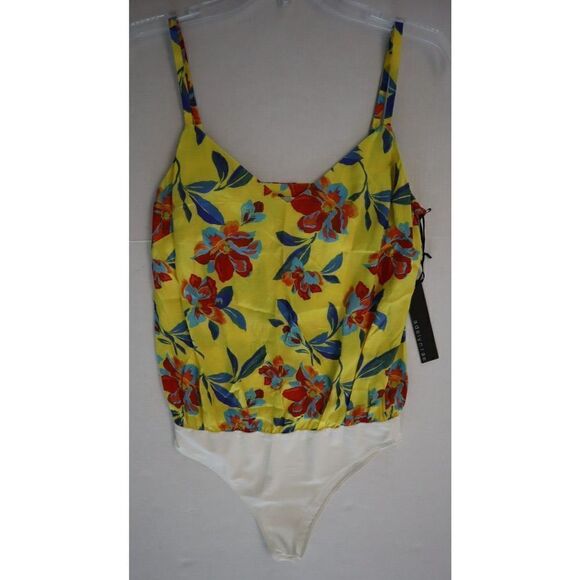 Adelyn Rae Women's Sz XS Yellow Floral Spaghetti Strap Bodysuit - Picture 1 of 8